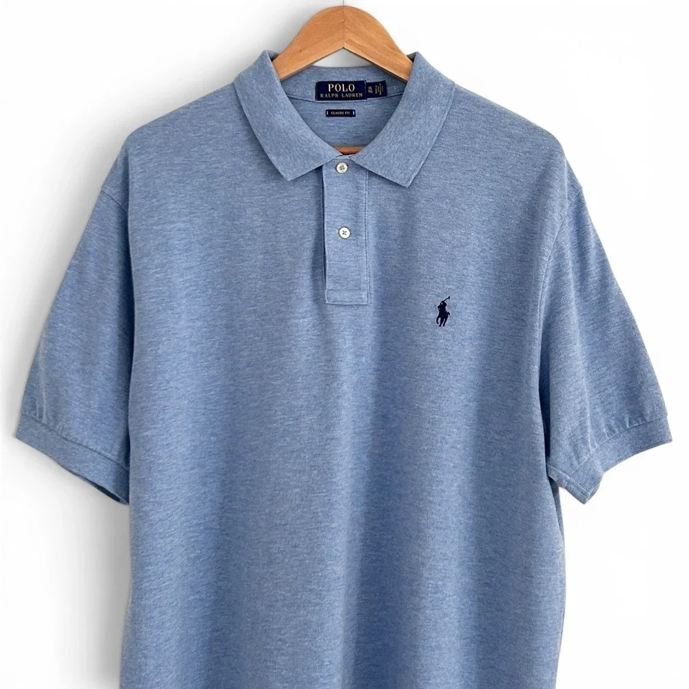 Polo by Ralph Lauren Men XL Blue Classic Fit 100% Cotton Mesh Knit Polo Shirt